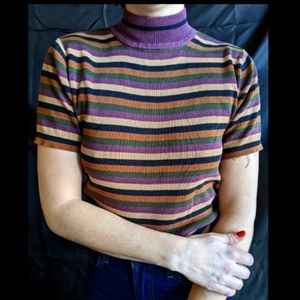 Vintage Striped Mock Neck Knit Tee